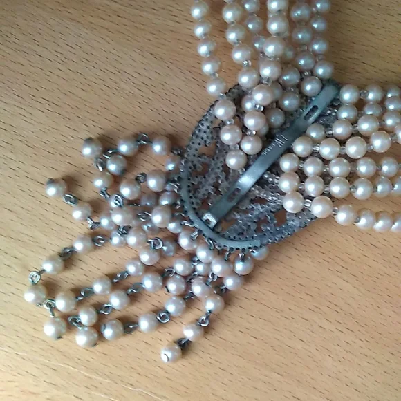 RARE SANDOR 7-Layer Glass Pearl Choker w L W PARIS Cut Steel Slide Buckle - Picture 10 of 16